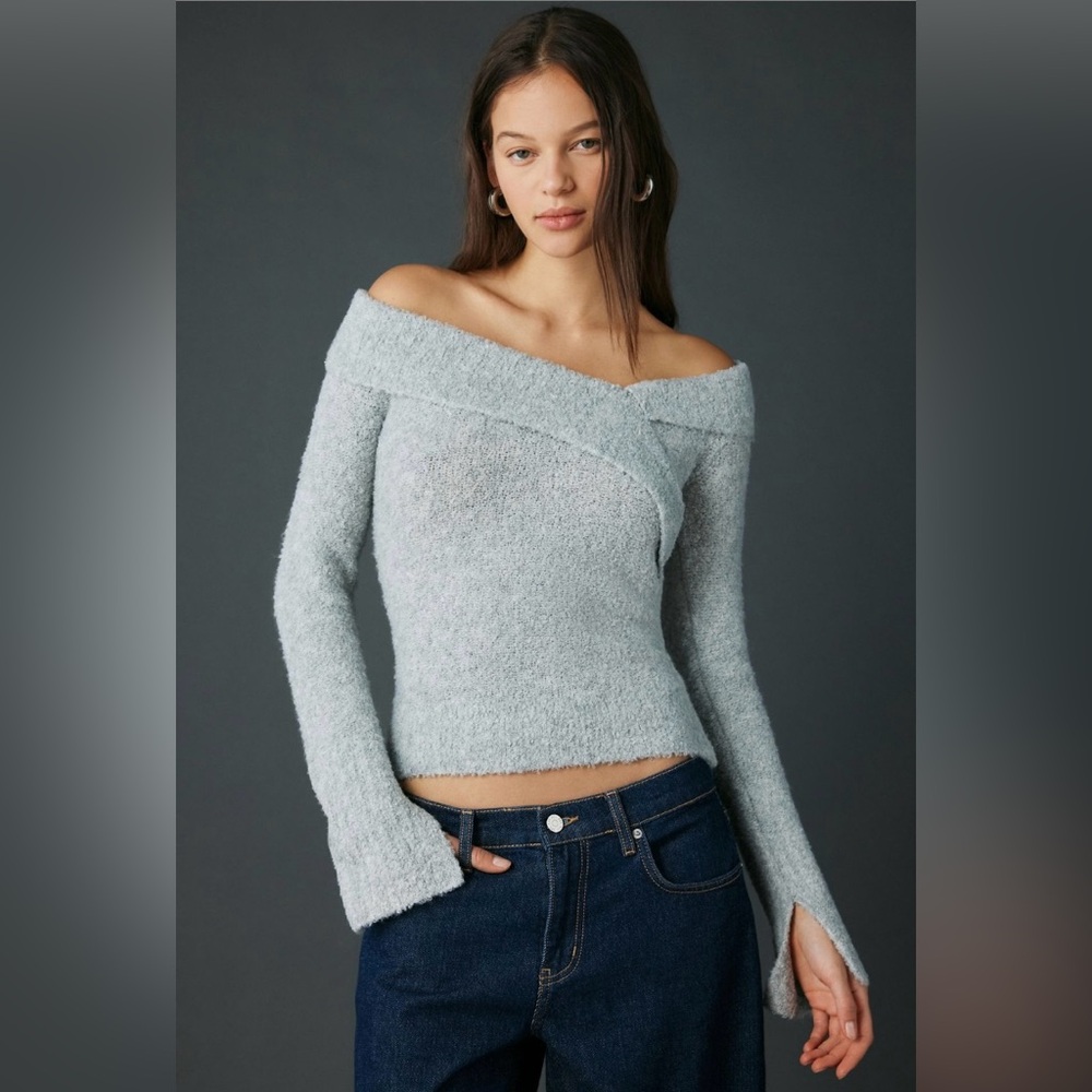 Urban Outfitters Kimchi Blue Andi Asymmetric Foldover Off-the-Shoulder Sweater